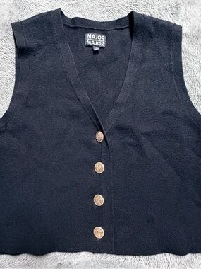 MAJOR Black Button Woman's Knit Vest Size L